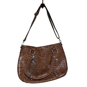 Trinity Ranch Leather Satchel Bag Faux Croc Conceal Carry Removable Strap Rodeo